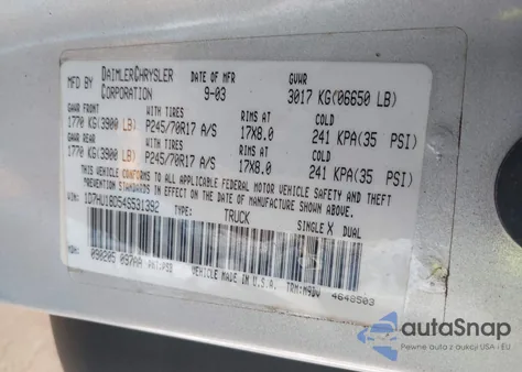 2004 Dodge Ram 1500 Slt/Laramie z USA, uszkodzony, nr VIN 1D7HU18D54S531392